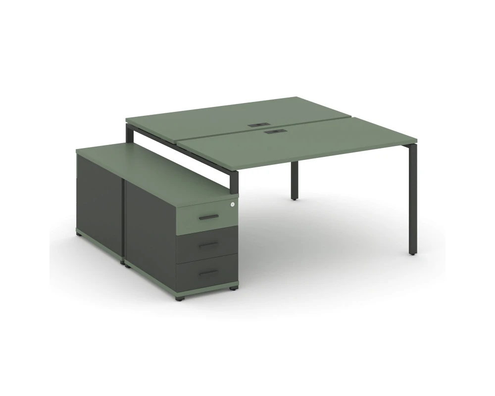 Рабочая станция 2 места с двухсторонней опорной тумбой CN.DRS-301 W 980/1346x1480x750 Концепт / Concept