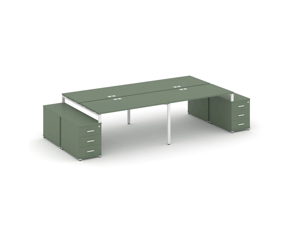 Рабочая станция 4 места с 2 двухсторонними опорными тумбами CN.DRS-326 W 2360/3092x1480x750 Концепт / Concept