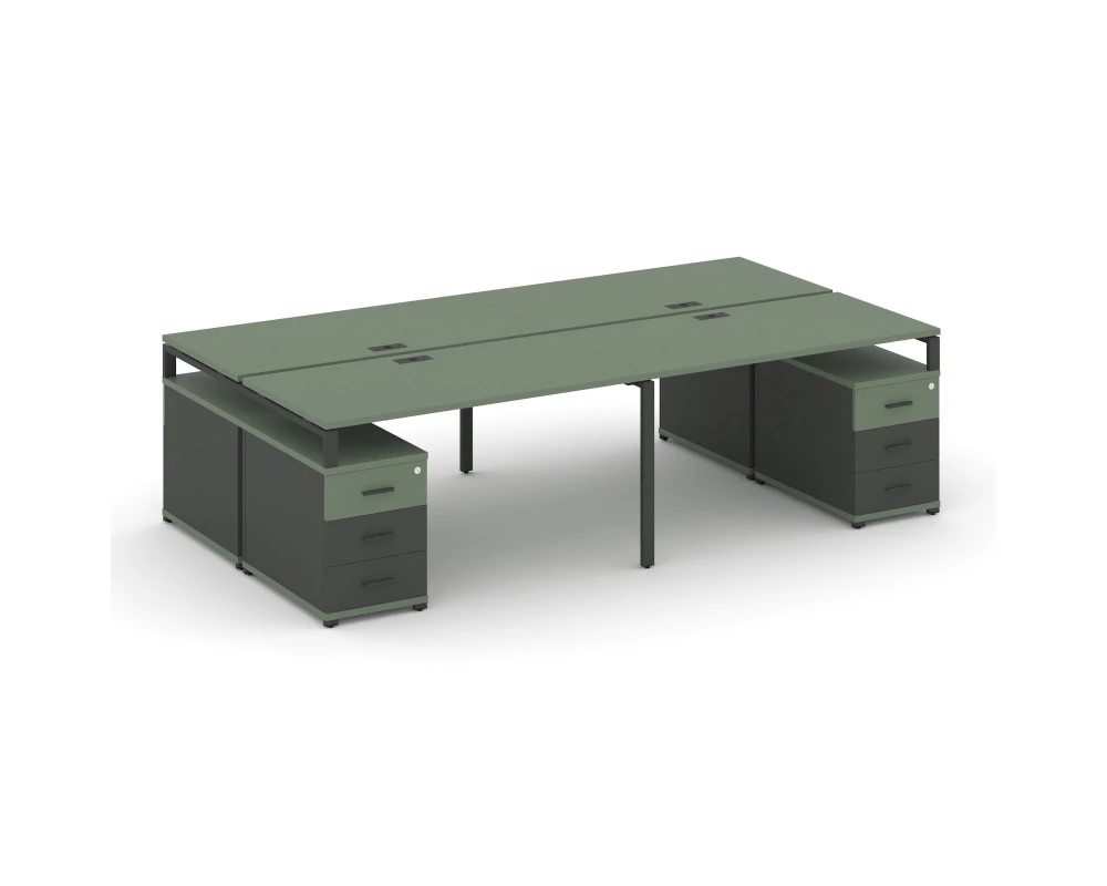 Рабочая станция 4 места с 2 двухсторонними опорными тумбами CN.DRS-326 W 2360/3092x1480x750 Концепт / Concept