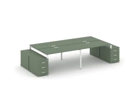 Рабочая станция 4 места с 2 двухсторонними опорными тумбами CN.DRS-327 W 2760/3426x1480x750 Концепт / Concept images