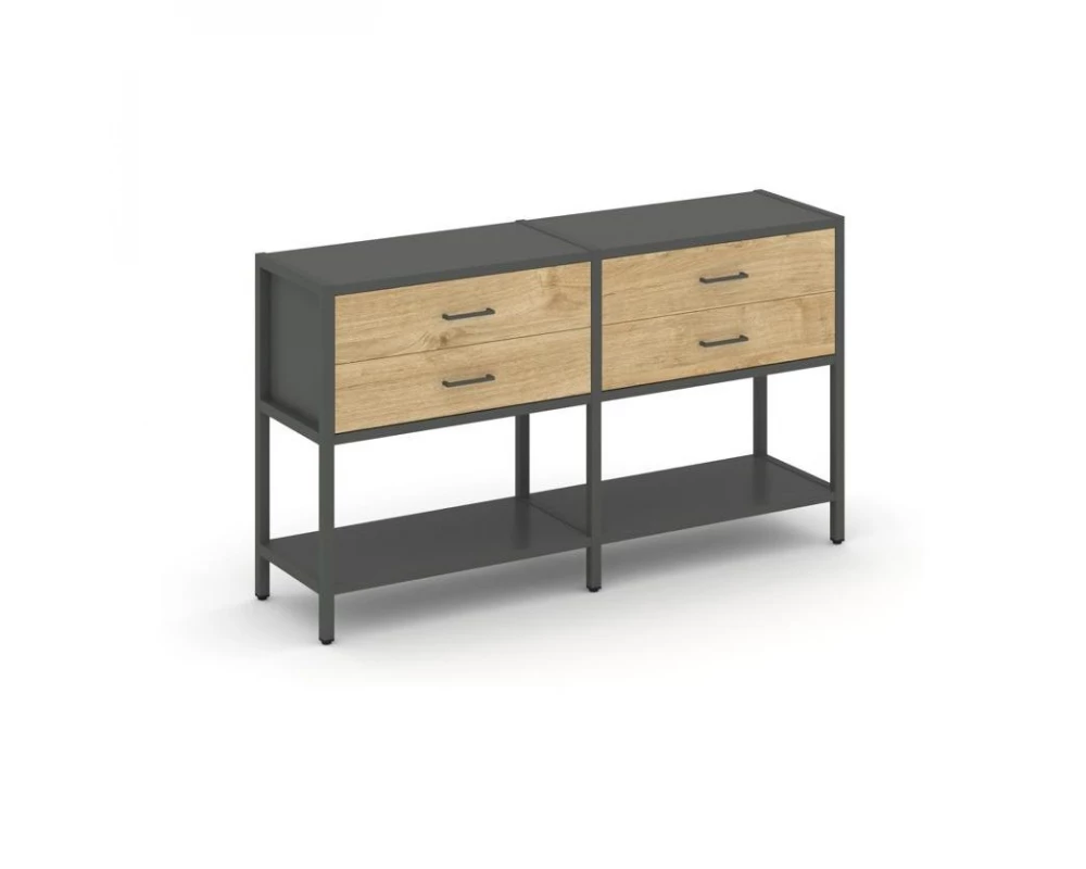 Двухсекционный стеллаж двухярусный с ящиками 1590х400х879 Shelf System