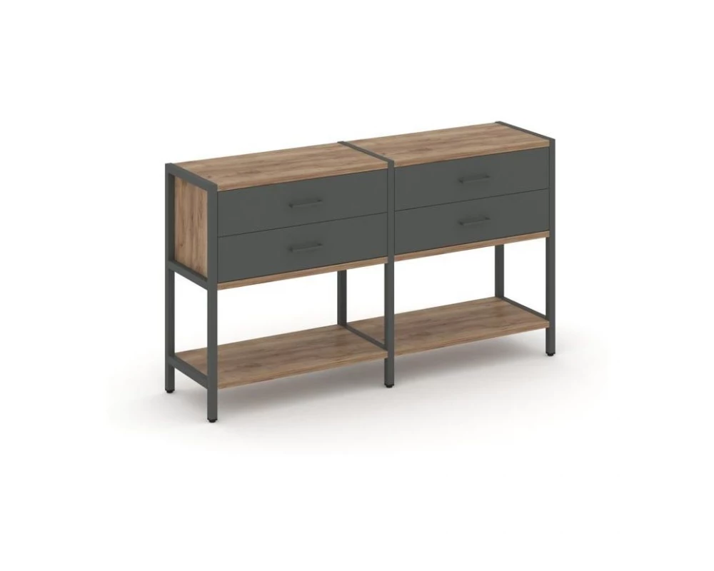 Двухсекционный стеллаж двухярусный с ящиками 1590х400х879 Shelf System