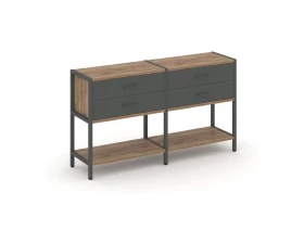 Двухсекционный стеллаж двухярусный с ящиками 1590х400х879 Shelf System images