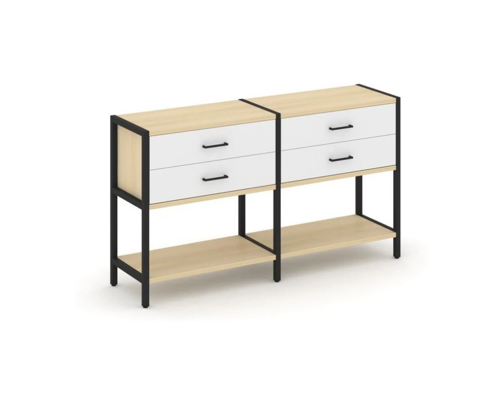 Двухсекционный стеллаж двухярусный с ящиками 1590х400х879 Shelf System