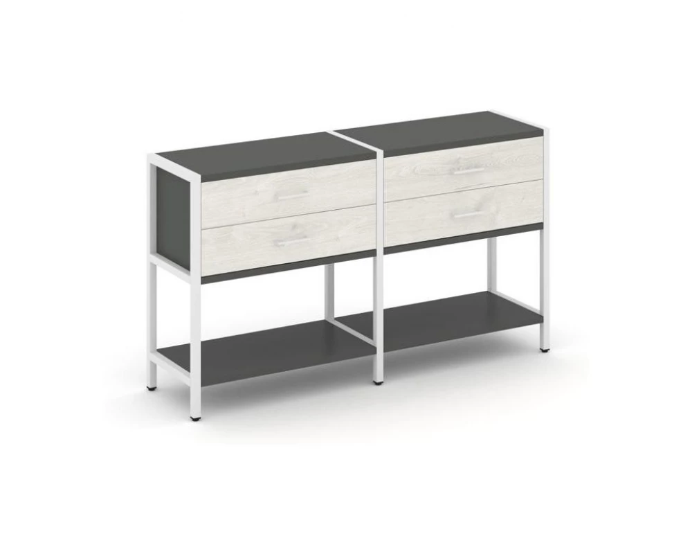 Двухсекционный стеллаж двухярусный с ящиками 1590х400х879 Shelf System