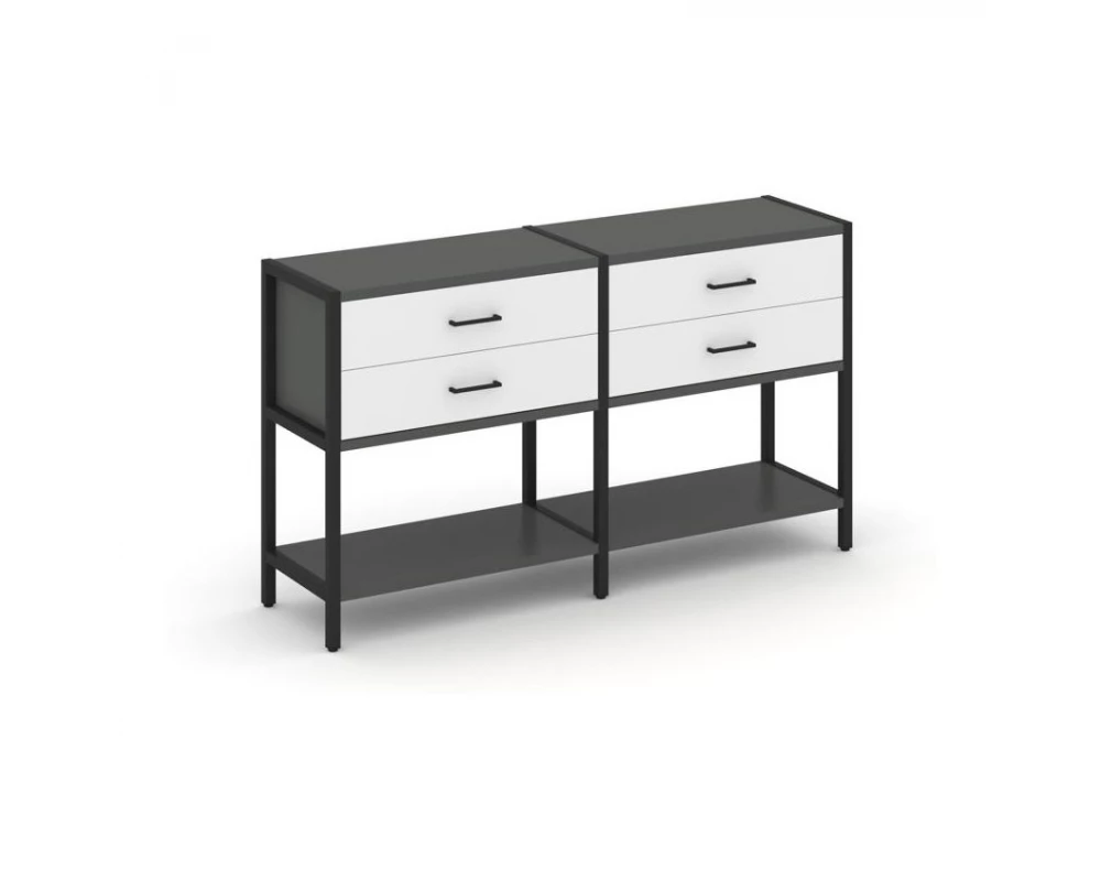 Двухсекционный стеллаж двухярусный с ящиками 1590х400х879 Shelf System