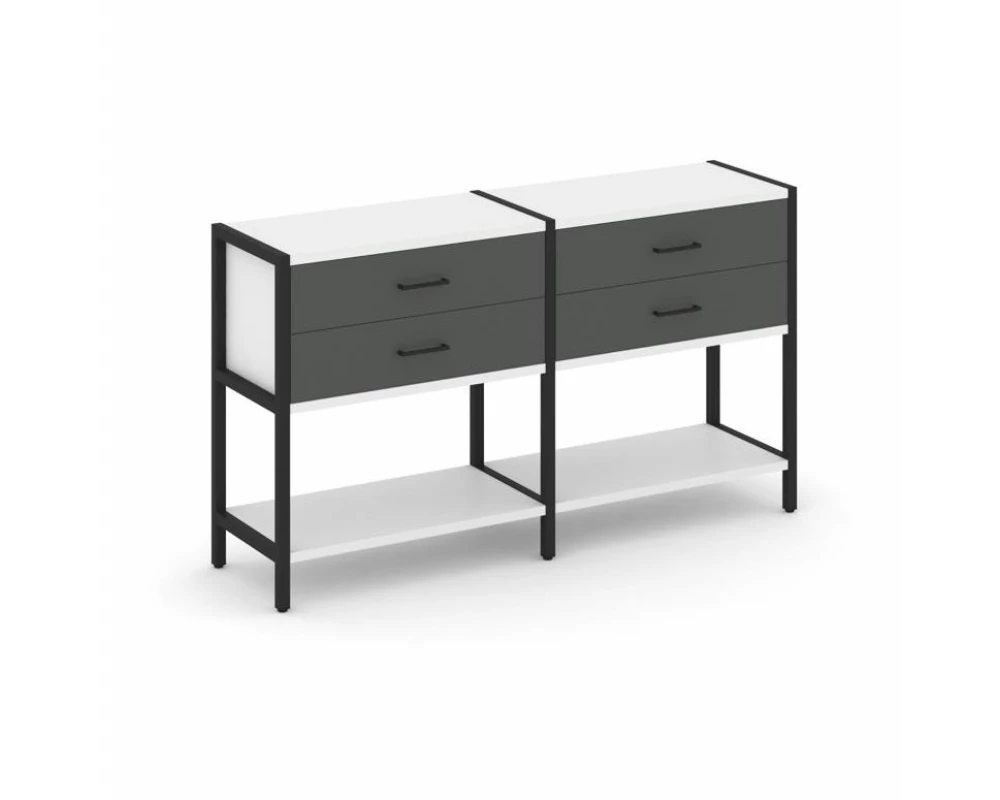 Двухсекционный стеллаж двухярусный с ящиками 1590х400х879 Shelf System