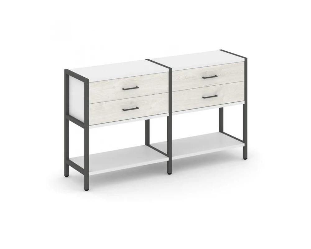 Двухсекционный стеллаж двухярусный с ящиками 1590х400х879 Shelf System