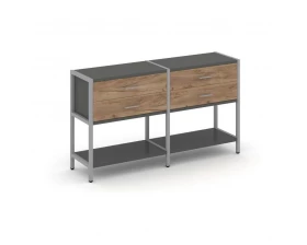 Двухсекционный стеллаж двухярусный с ящиками 1590х400х879 Shelf System images