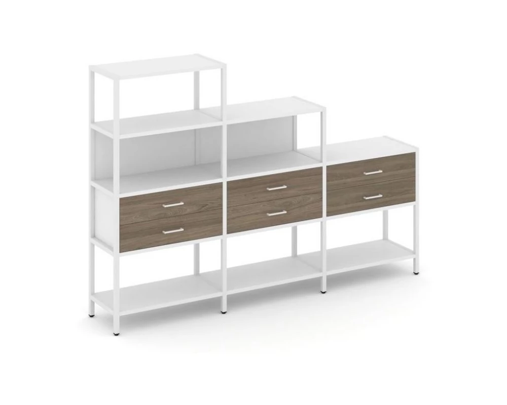 Трехсекционный стеллаж четырех/трех/двухярусный с ящиками 2730х400х1613 Shelf System