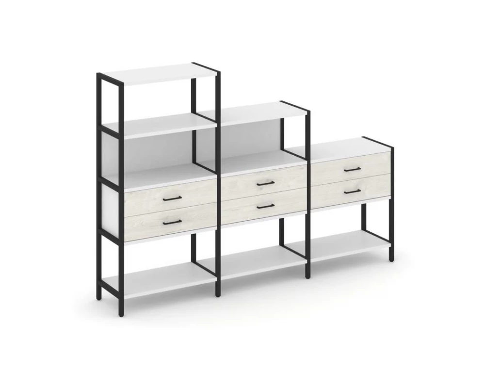 Трехсекционный стеллаж четырех/трех/двухярусный с ящиками 2730х400х1613 Shelf System