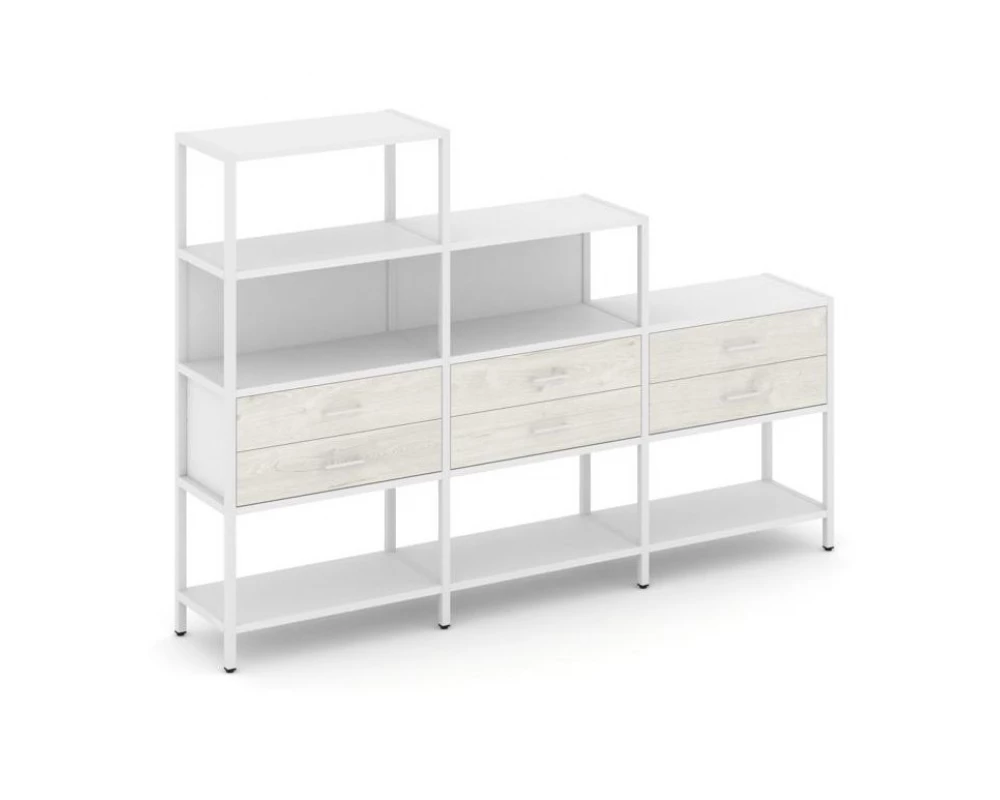 Трехсекционный стеллаж четырех/трех/двухярусный с ящиками 2730х400х1613 Shelf System