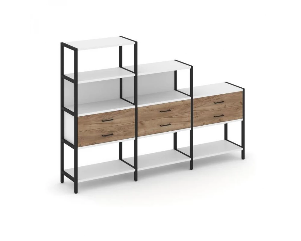 Трехсекционный стеллаж четырех/трех/двухярусный с ящиками 2730х400х1613 Shelf System