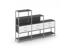 Трехсекционный стеллаж четырех/трех/двухярусный с ящиками 2730х400х1613 Shelf System images