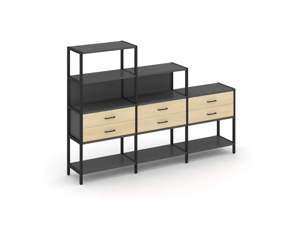 Трехсекционный стеллаж четырех/трех/двухярусный с ящиками 2730х400х1613 Shelf System