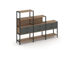 Трехсекционный стеллаж четырех/трех/двухярусный с ящиками 2730х400х1613 Shelf System images