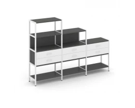 Трехсекционный стеллаж четырех/трех/двухярусный с ящиками 2730х400х1613 Shelf System images