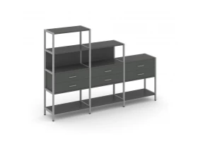 Трехсекционный стеллаж четырех/трех/двухярусный с ящиками 2730х400х1613 Shelf System images