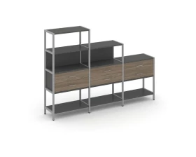 Трехсекционный стеллаж четырех/трех/двухярусный с ящиками 2730х400х1613 Shelf System images