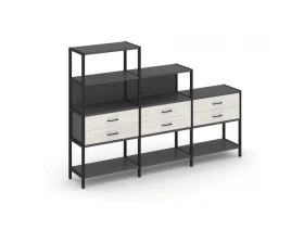 Трехсекционный стеллаж четырех/трех/двухярусный с ящиками 2730х400х1613 Shelf System images