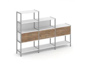 Трехсекционный стеллаж четырех/трех/двухярусный с ящиками 2730х400х1613 Shelf System images