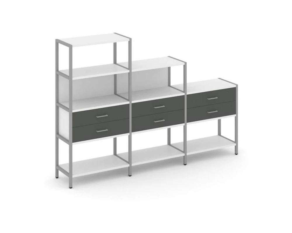 Трехсекционный стеллаж четырех/трех/двухярусный с ящиками 2730х400х1613 Shelf System