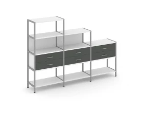 Трехсекционный стеллаж четырех/трех/двухярусный с ящиками 2730х400х1613 Shelf System images