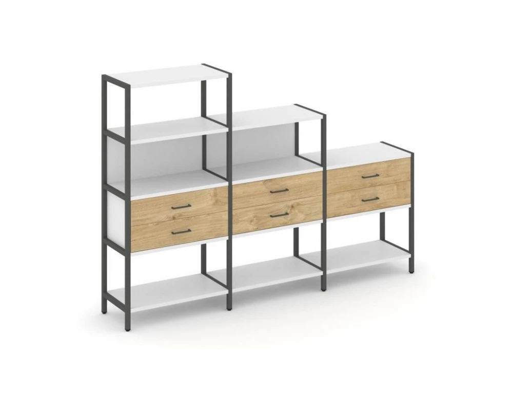 Трехсекционный стеллаж четырех/трех/двухярусный с ящиками 2730х400х1613 Shelf System