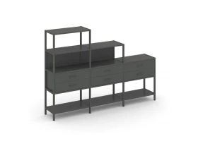 Трехсекционный стеллаж четырех/трех/двухярусный с ящиками 2730х400х1613 Shelf System images