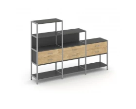 Трехсекционный стеллаж четырех/трех/двухярусный с ящиками 2730х400х1613 Shelf System images