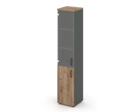 Шкаф высокий узкий комби прозр. стекло левый 400x400x1982 зад. стенка HDF Стайл Проджект / Style Project images