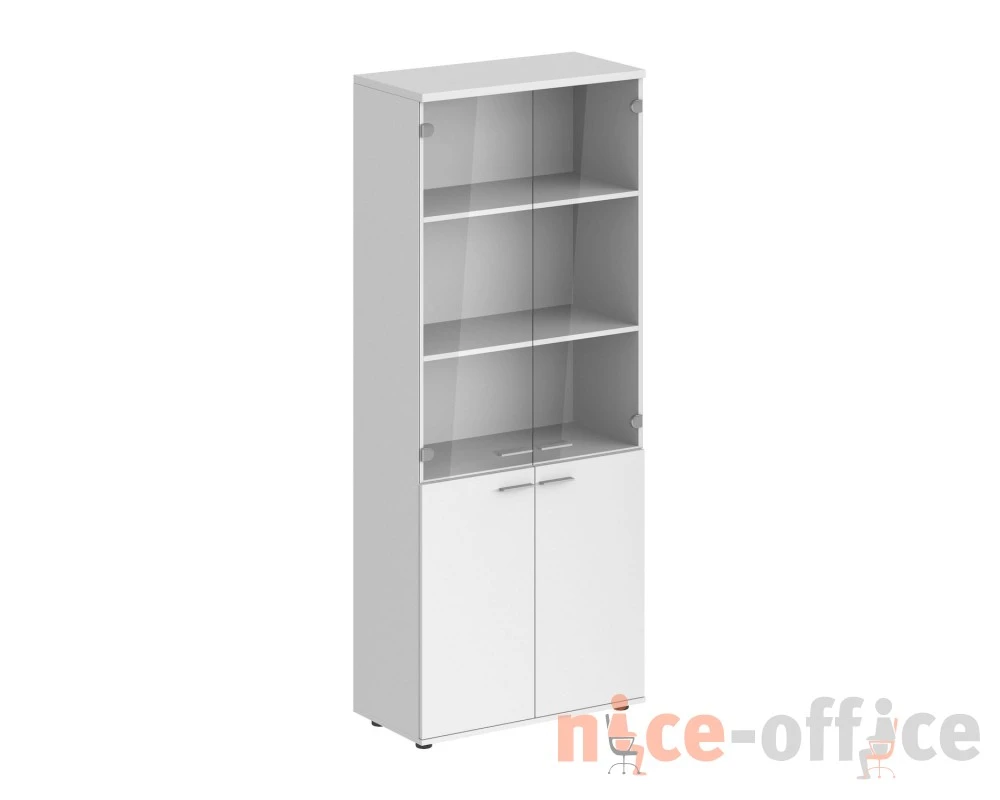 Шкаф высокий 800x400x1955, 4-х дверный, со стеклом, задняя стенка HDF Сигма / Sigma Белый
